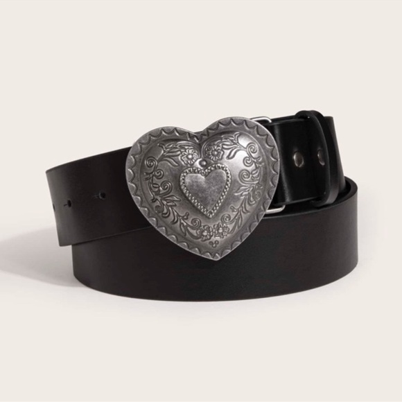 Western Heart Buckle Vegan Leather Belt